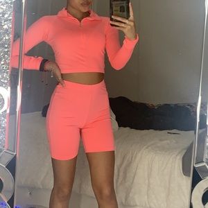 neon pink too and biker shirt set